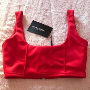 Prettylittlething red crop top zip back